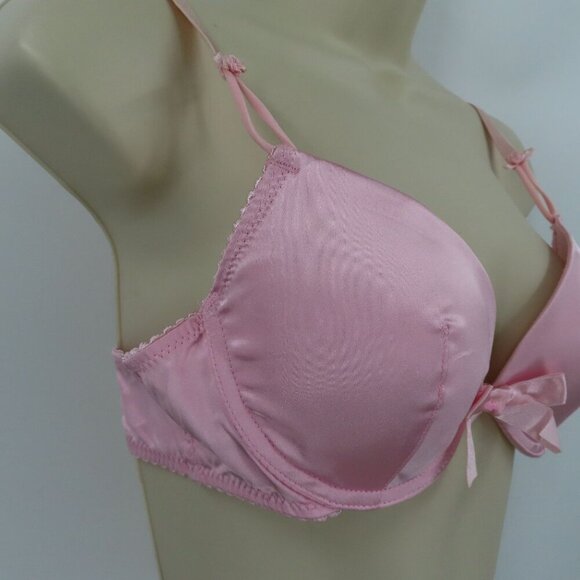 Dolce & Gabbana Womens 34B Solid Pink Satin Bow Coquette Bra Underwire Lined - Picture 3 of 16